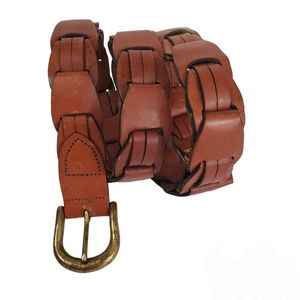 Women's Full Grain Cowhide Brown Leather Weaved Belt Neutral Size 34